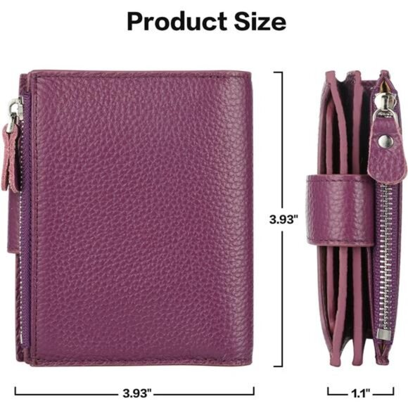 New Small Compact Women Wallet RFID Blocking Genuine Leather Bifold Purse - Picture 5 of 6